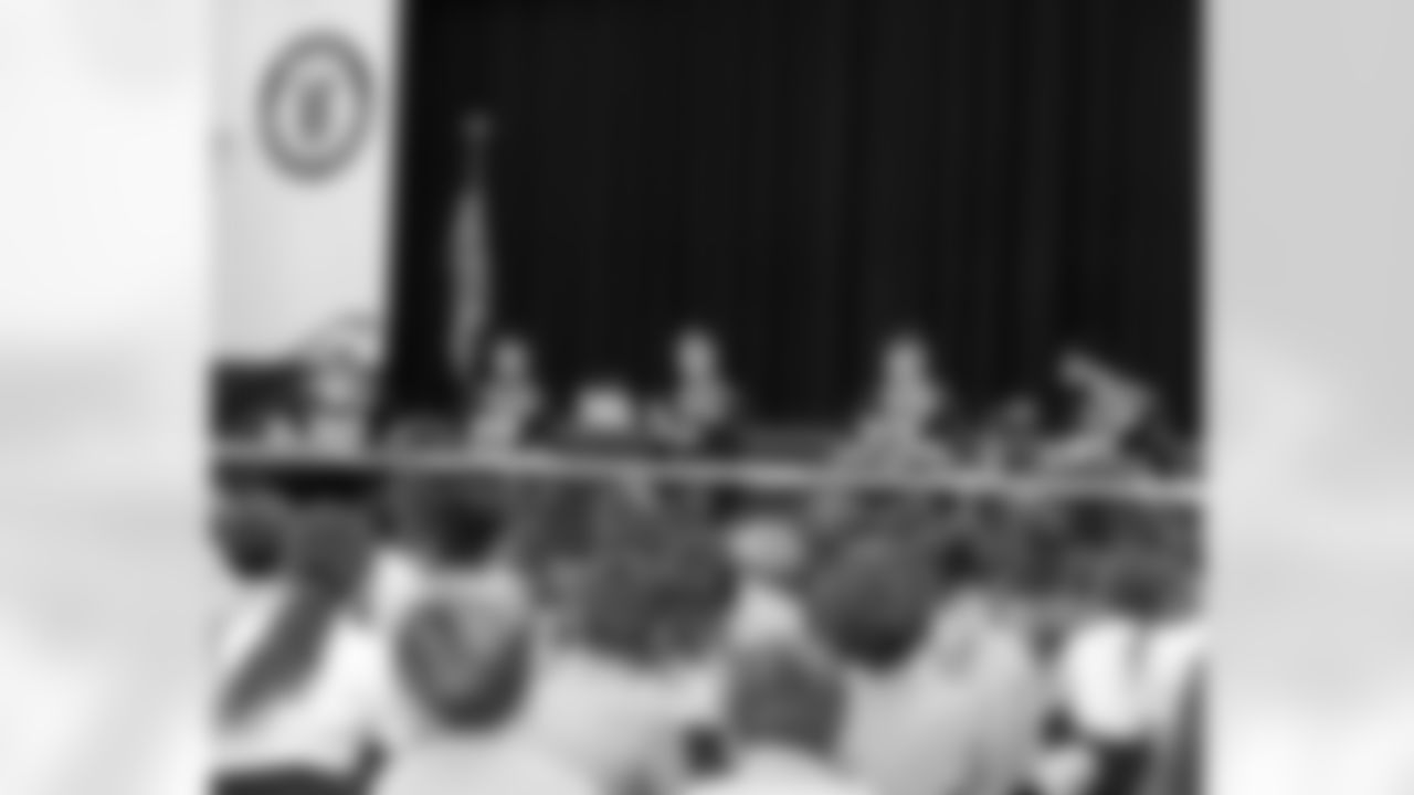 New Orleans Saints players Tyler Shough, Dillon Radunz, Treyton Welch, Will Clapp, and Erik McCoy visited St. Pius Elementary, spending the afternoon answering student questions and signing autographs on Tuesday, Nov. 18, 2025.