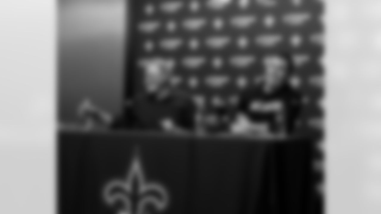 New Orleans Saints Executive Vice President/General Manager Mickey Loomis and head coach Kellen Moore speak with the media following the Saints 2025 NFL season on Jan. 7, 2026.