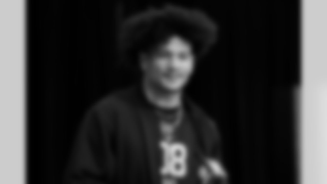 Washington wide receiver Denzel Boston (08) speaks during a press conference at the 2026 NFL Scouting Combine on Friday, February 27, 2026 in Indianapolis, Indiana.