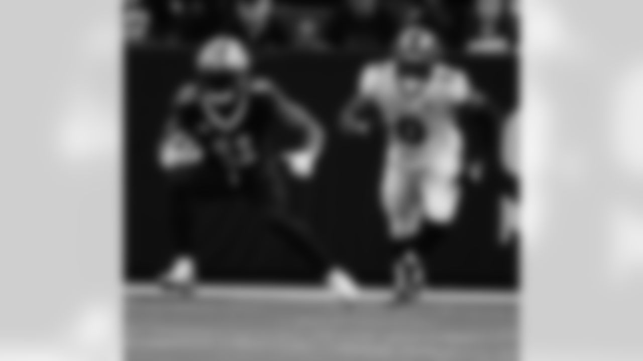 LB Alvin Kamara (41) runs during the New Orleans Saints game against the Tampa Bay Buccaneers for Week 8 of the 2025 NFL season on Oct. 26, 2025 at the Caesars Superdome.