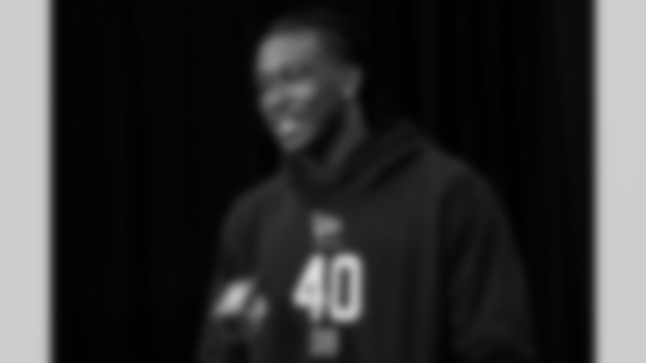 Toledo defensive back Emmanuel McNeil-Warren (40) speaks during a press conference at the 2026 NFL Scouting Combine on Thursday, February 26, 2026 in Indianapolis, Indiana.