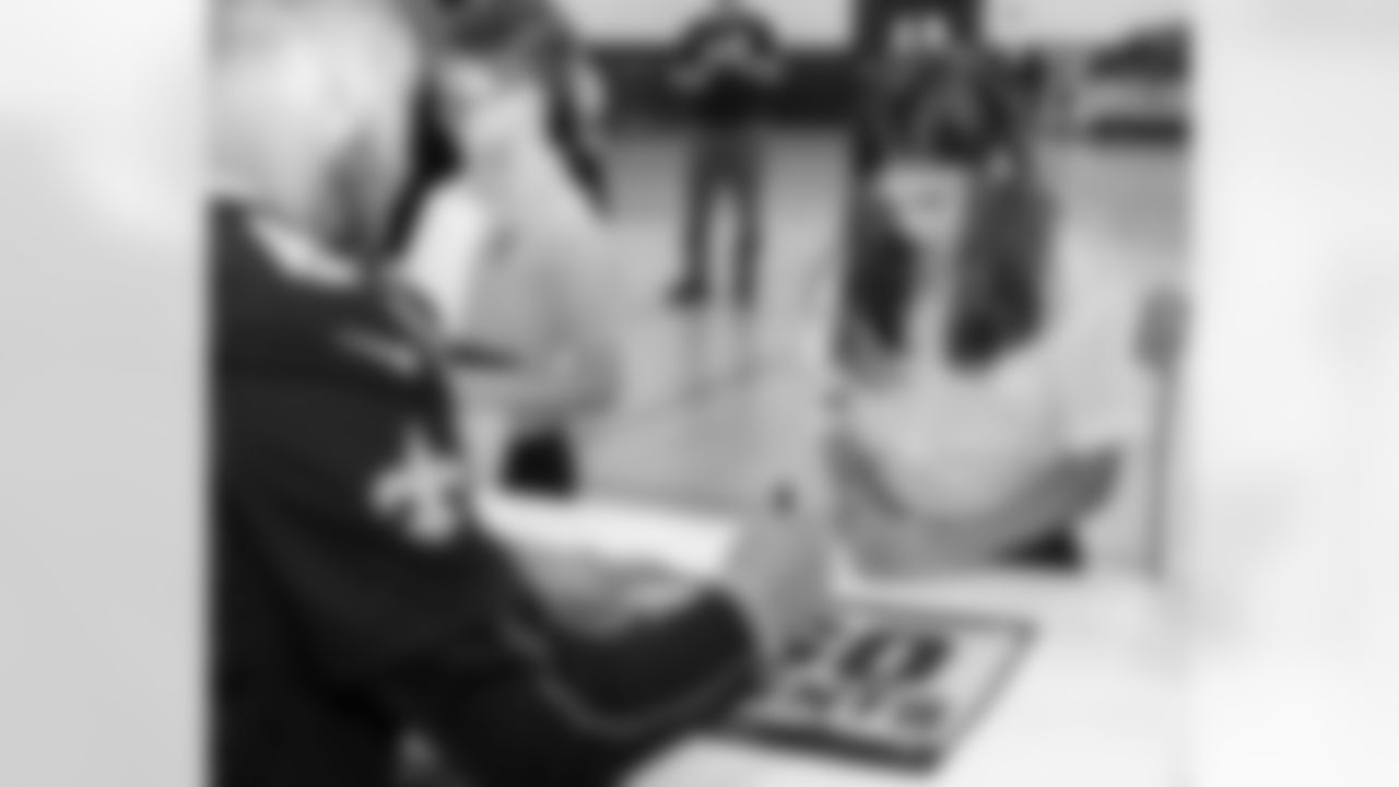 New Orleans Saints players Tyler Shough, Dillon Radunz, Treyton Welch, Will Clapp, and Erik McCoy visited St. Pius Elementary, spending the afternoon answering student questions and signing autographs on Tuesday, Nov. 18, 2025.