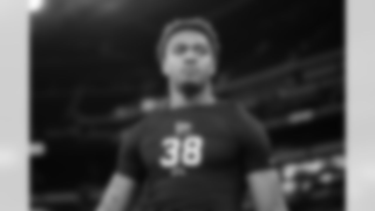 Auburn defensive lineman Keldric Faulk (38) looks on during the 2026 NFL Scouting Combine on Thursday, February 26, 2026 in Indianapolis, Indiana.