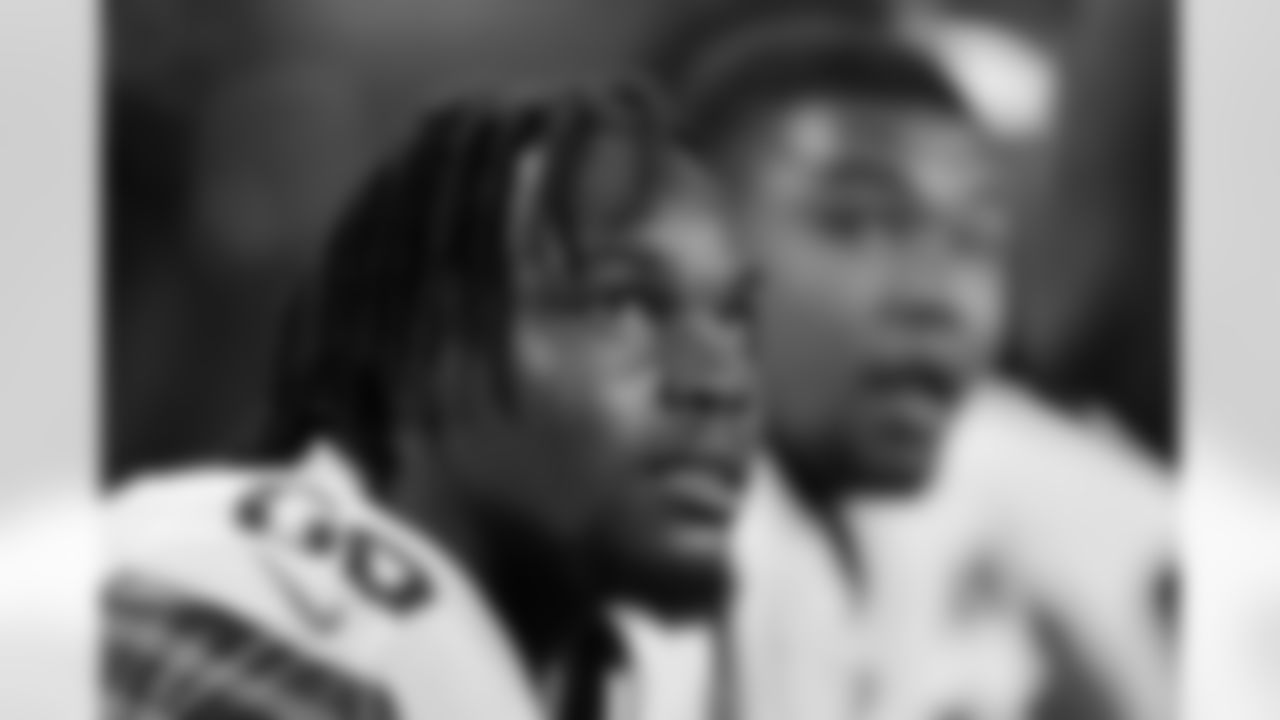 Cleveland Browns defensive end Jeremiah Martin looks the field from the bench during the second half of an NFL preseason football game against the Seattle Seahawks, Saturday, Aug. 24, 2024, in Seattle.