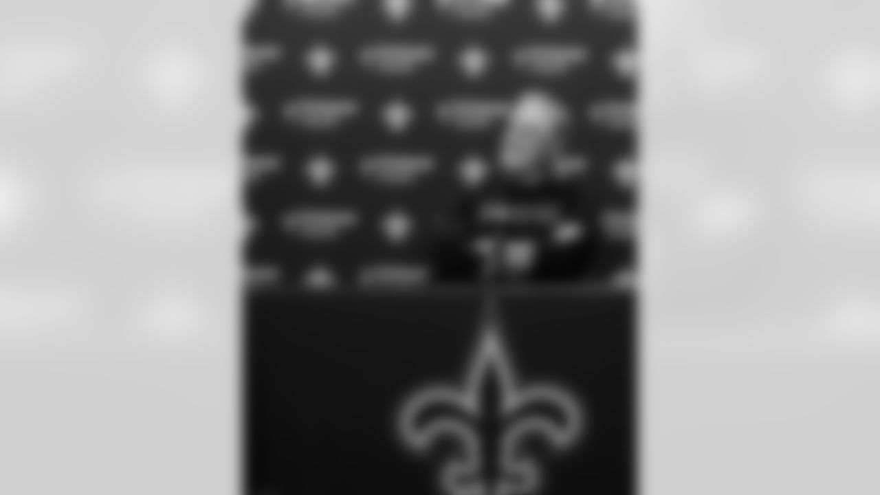 New Orleans Saints Executive Vice President/General Manager Mickey Loomis and head coach Kellen Moore speak with the media prior to the Saints 2025 Training Camp presented by Rouses Markets at the Ochsner Sports Performance Center on July 22, 2025.