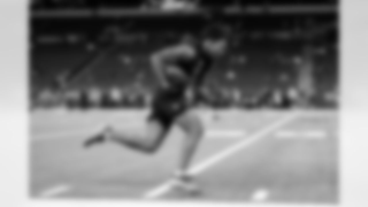 LSU wide receiver Barion Brown (11) participates in a drill during the 2026 NFL Scouting Combine on Saturday, February 28, 2026 in Indianapolis, Indiana.