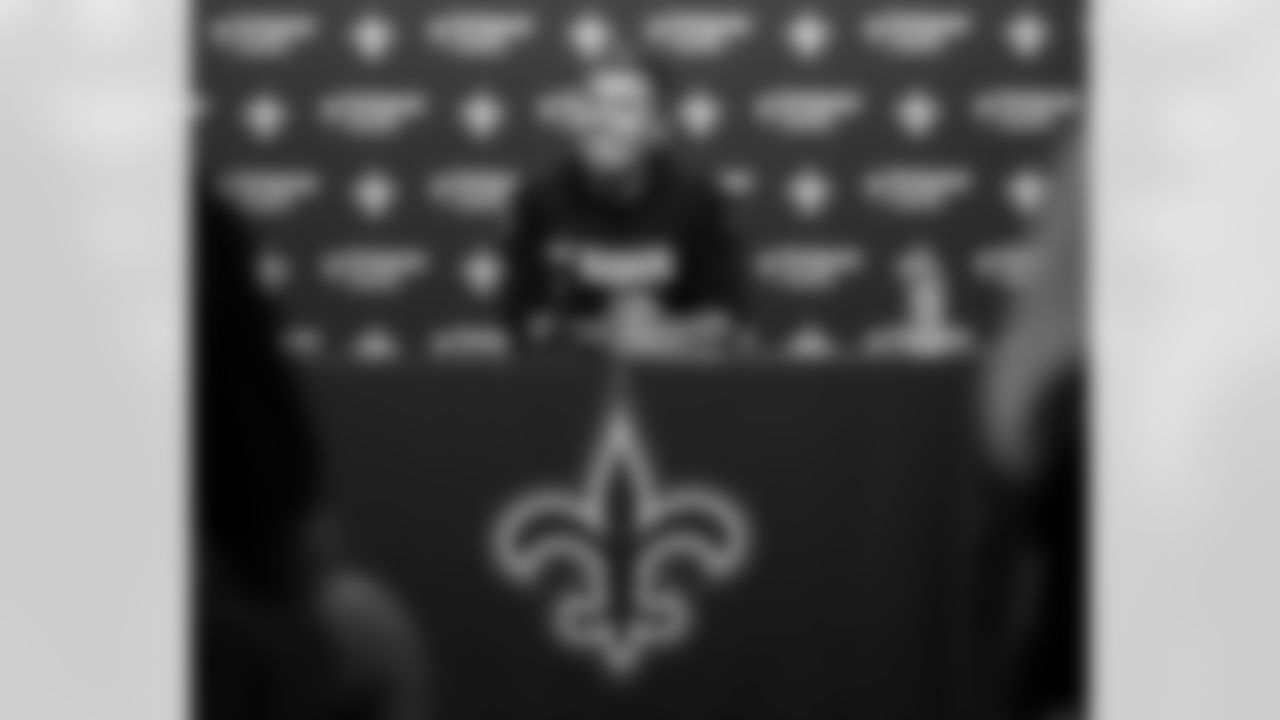 New Orleans Saints Executive Vice President/General Manager Mickey Loomis and head coach Kellen Moore speak with the media prior to the Saints 2025 Training Camp presented by Rouses Markets at the Ochsner Sports Performance Center on July 22, 2025.