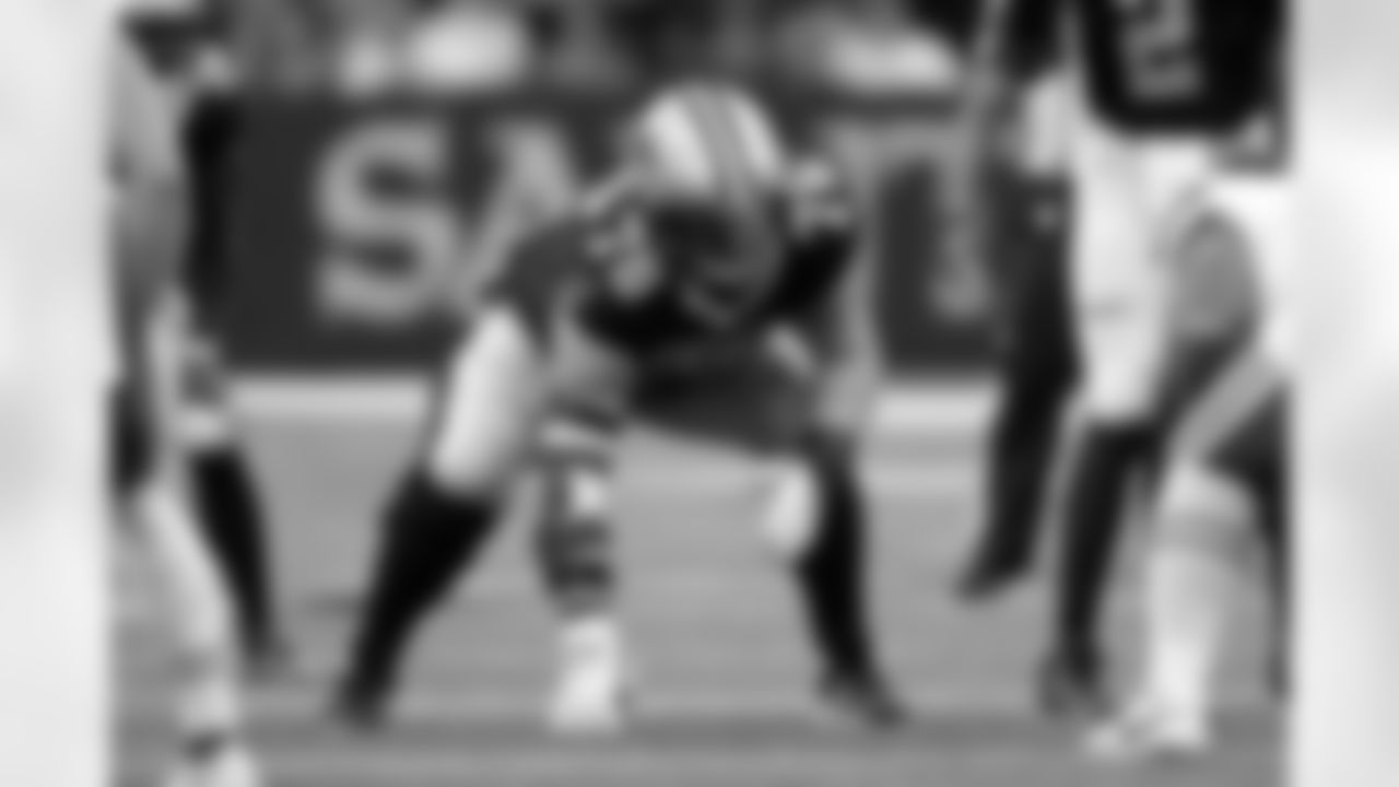 New Orleans Saints offensive tackle Calvin Throckmorton (76) during an NFL preseason football game against the Kansas City Chiefs, Sunday, Aug. 13, 2023, in New Orleans.