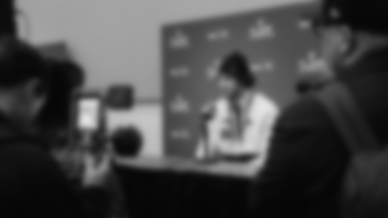 Seahawks tight end AJ Barner (88) at day one of press conference Media Availability on February 3, 2026.