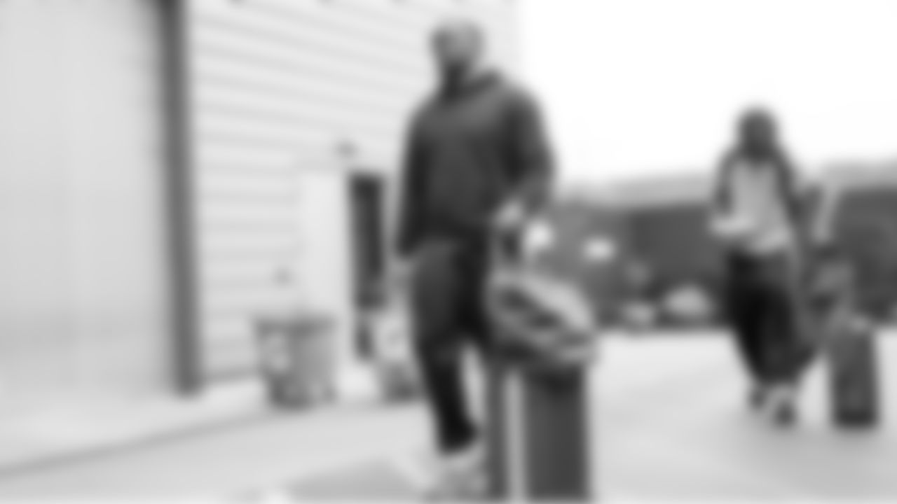 Seahawks defensive end DeMarcus Lawrence (0) departed the Virginia Mason Athletic Center for the Week 12 trip to Nashville, Tennessee on Friday, November 21, 2025.