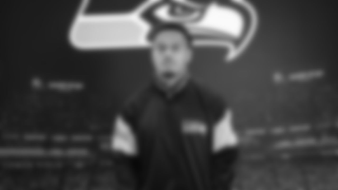 Seahawks running back George Holani (36) at Seahawks media day on June 9, 2025
