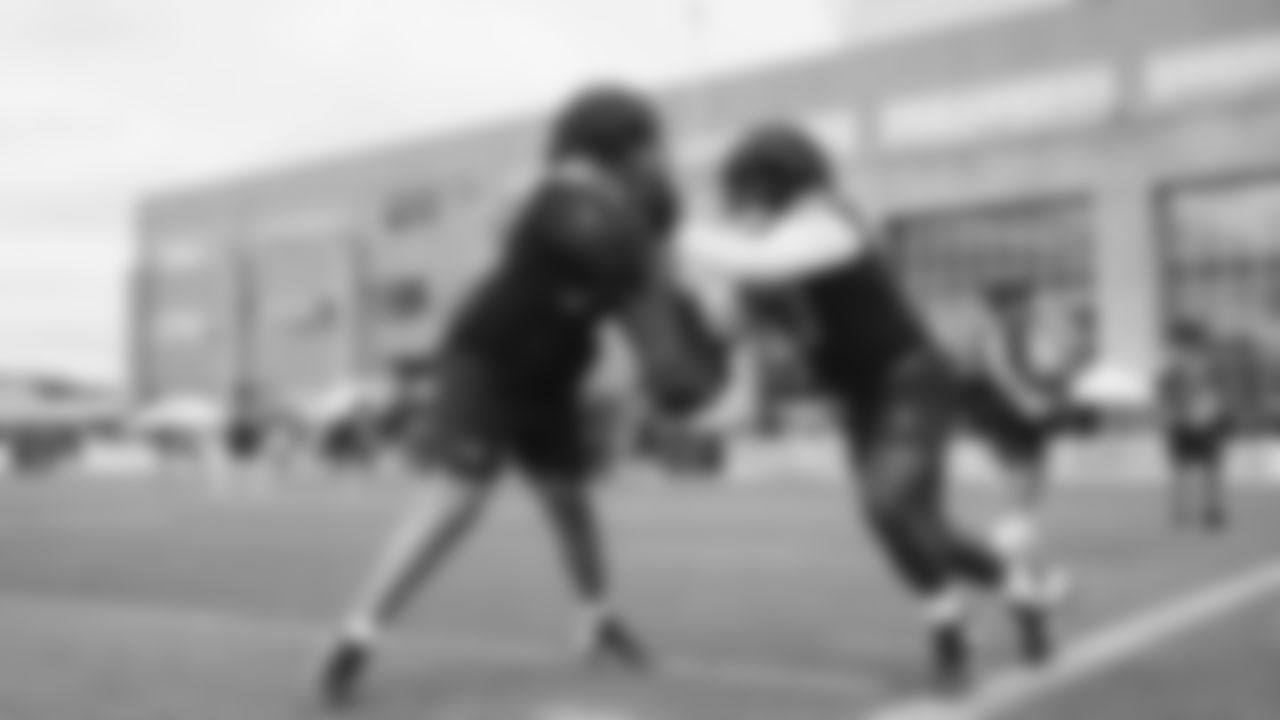 Seahawks tackle Charles Cross (67) practiced on day three of training camp on July 25, 2025 at the Virginia Mason Athletic Center.