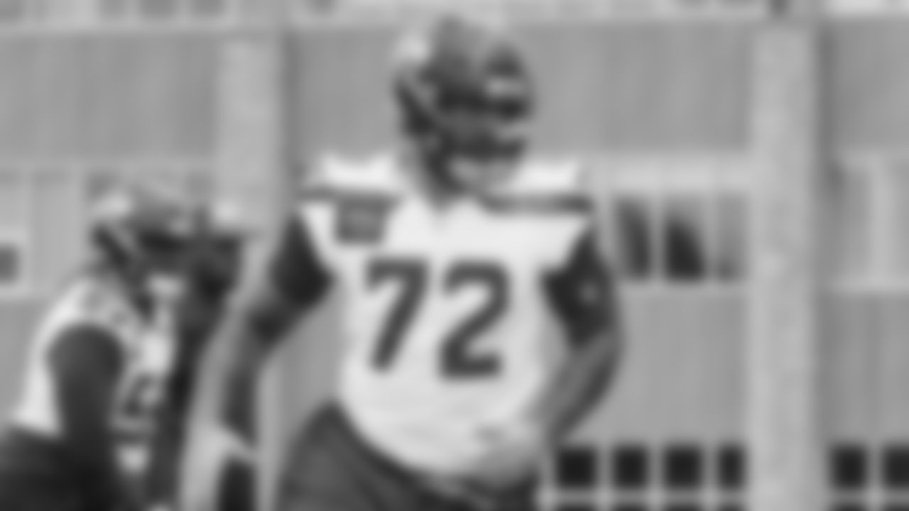 Seahawks tackle Abraham Lucas (72) practiced on September 12, 2025 at the Virginia Mason Athletic Center.