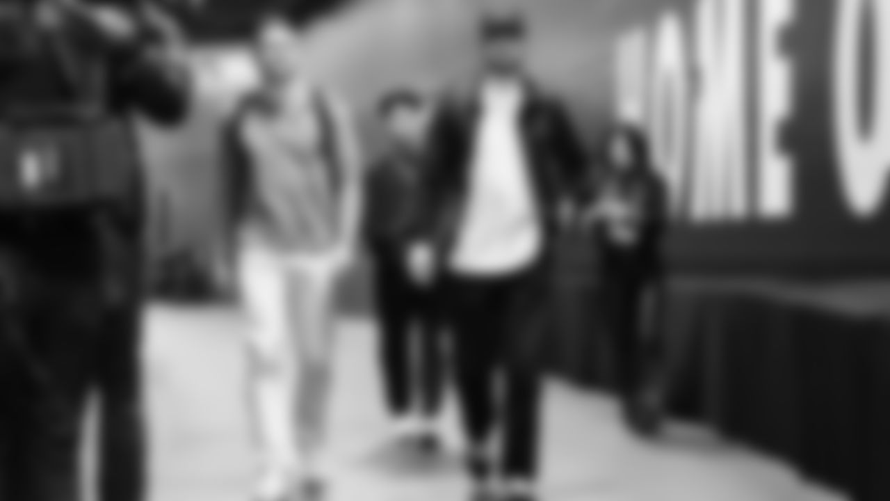 Seahawks quarterback Drew Lock (2) and quarterback Sam Darnold (14) arrived at Lumen Field for the NFC divisional round game vs. the San Francisco 49ers on January 17, 2026.