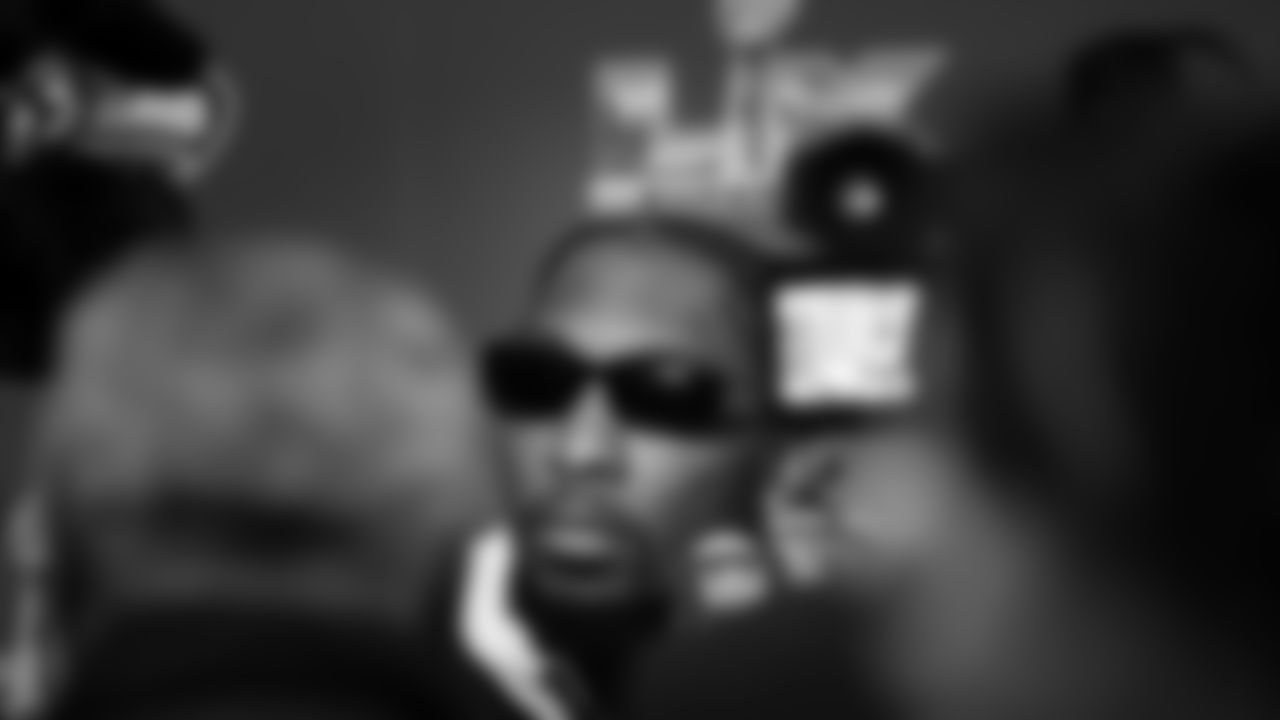 Seahawks defensive end DeMarcus Lawrence (0) at day two of press conference Media Availability on February 4, 2026.