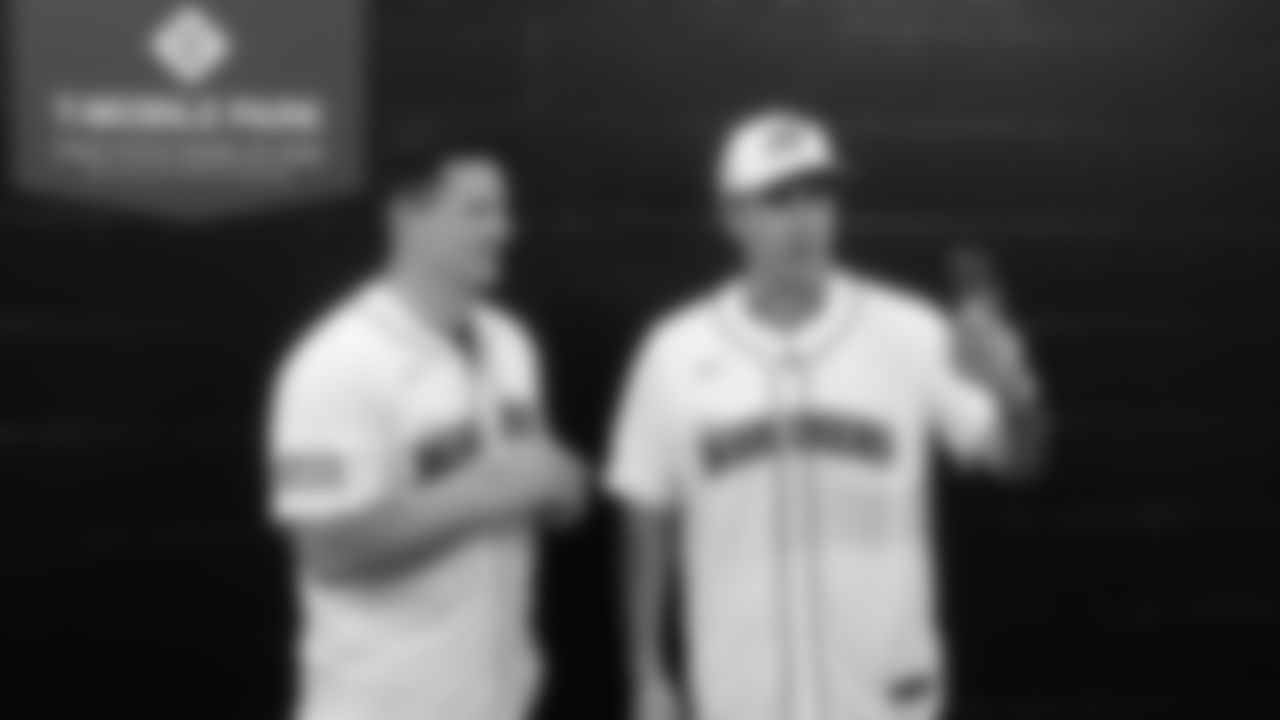 Seahawks head coach Mike Macdonald was joined by comedian Adam Ray as they tossed out the first pitch for the Mariners vs. Yankees game on May 12, 2025 at T-Mobile Park.