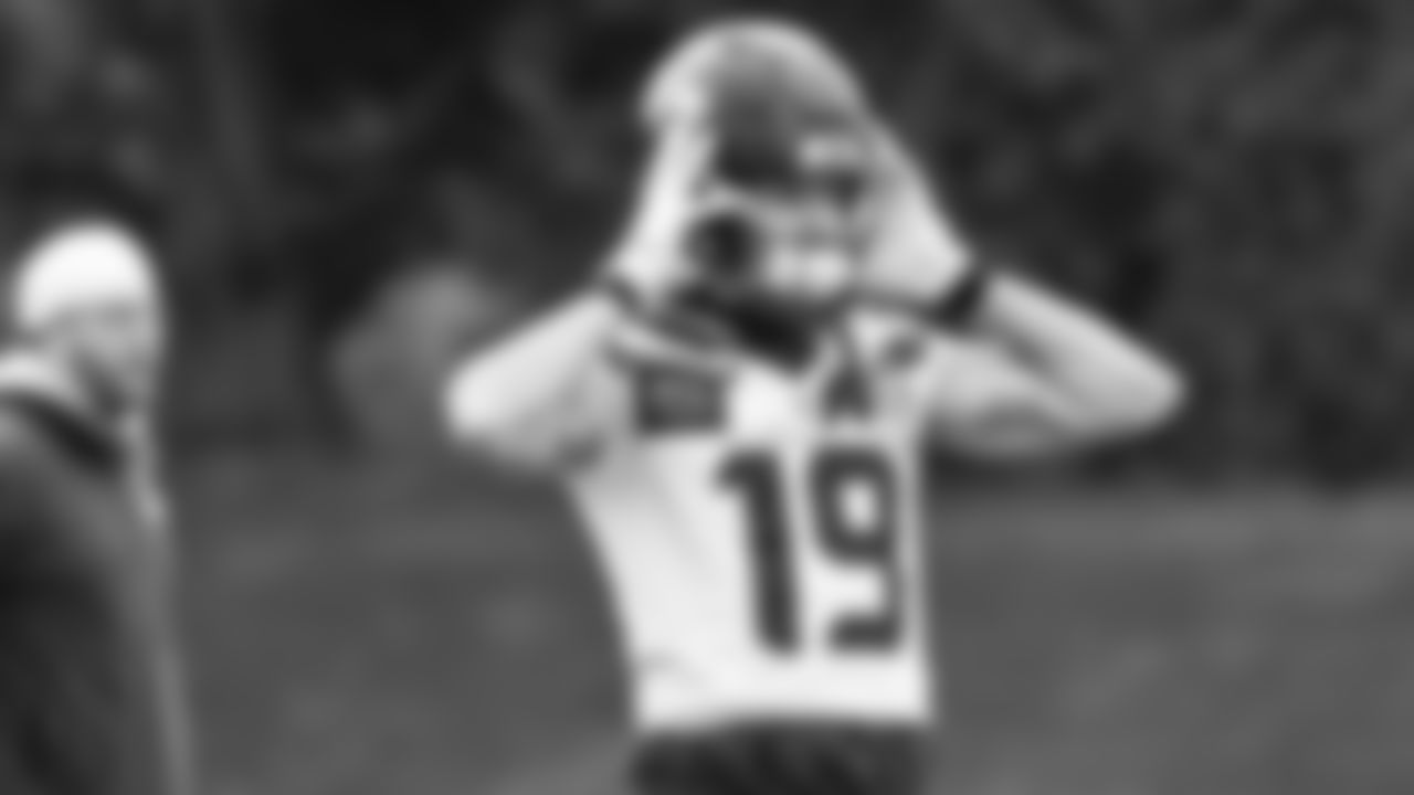 Seahawks wide receiver Jake Bobo (19) practiced on Wednesday, January 1, 2026 at the Virginia Mason Athletic Center.