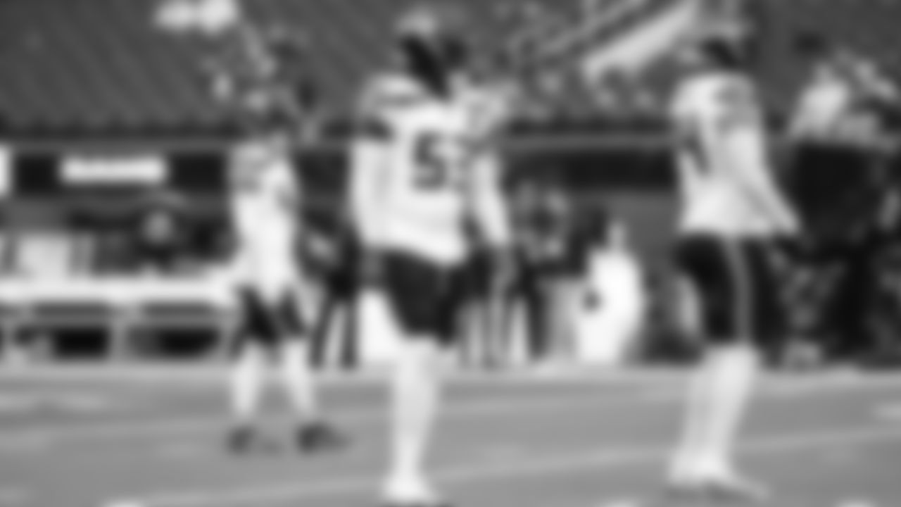 Seahawks linebacker Boye Mafe (53) during pregame warmups at SoFi Stadium for the Week 11 matchup at the L.A. Rams.