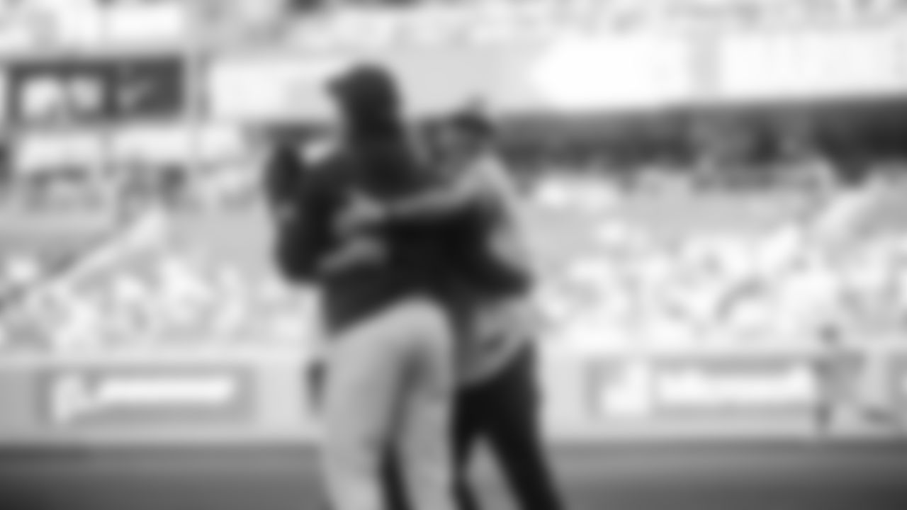 Seahawks head coach Mike Macdonald was joined by comedian Adam Ray as they tossed out the first pitch for the Mariners vs. Yankees game on May 12, 2025 at T-Mobile Park.