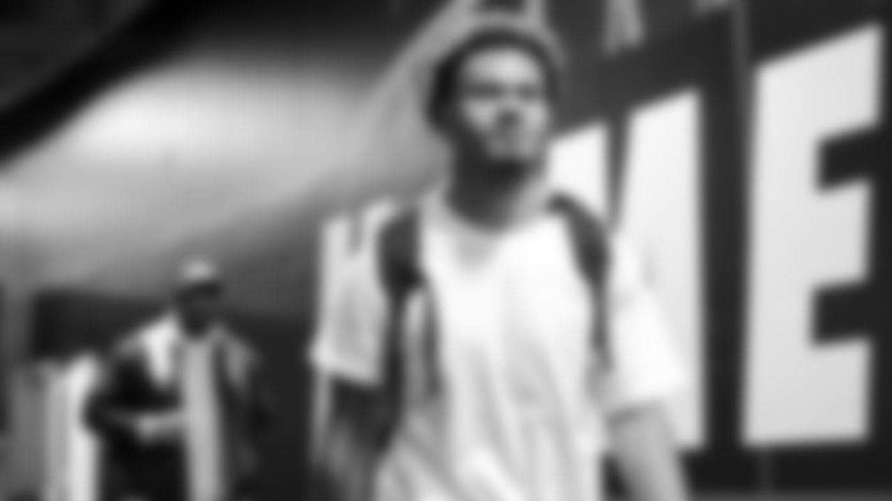 Seahawks running back George Holani (36) arrives at Lumen Field for the Week 10 matchup vs. the Arizona Cardinals.