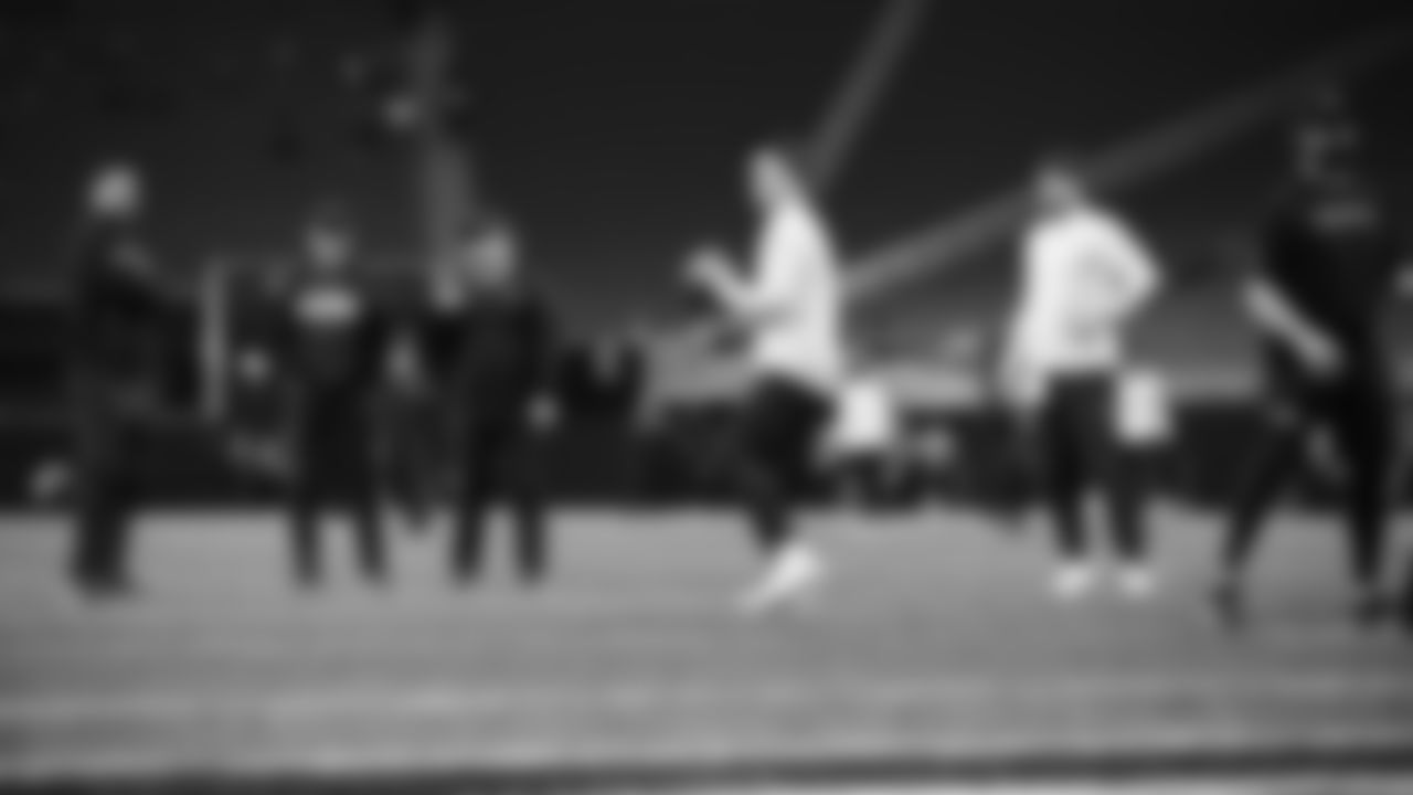 Seahawks quarterback Drew Lock (2) warms up at Mercedes-Benz Stadium for the Week 14 matchup vs. the Atlanta Falcons.