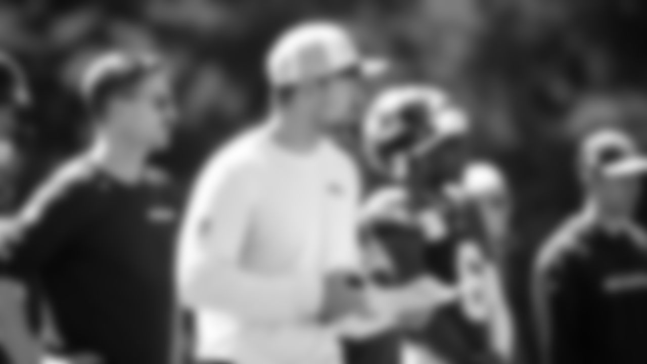 Seahawks offensive coordinator Klint Kubiak on day five of training camp on July 28, 2025 at the Virginia Mason Athletic Center.