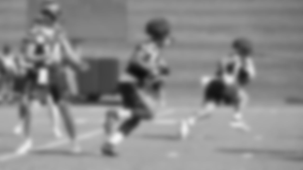 Seahawks quarterback Sam Darnold (14) and running back Kenneth Walker III (9) practiced on August 25, 2025 at the Virginia Mason Athletic Center.