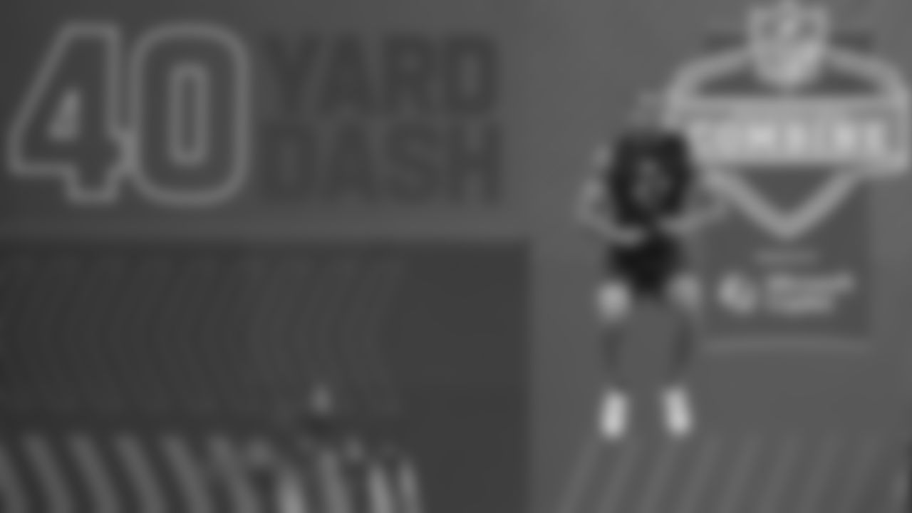 UNLV wide receiver Ricky White runs the 40-yard dash at the NFL football scouting combine in Indianapolis, Saturday, March 1, 2025. (AP Photo/Michael Conroy)