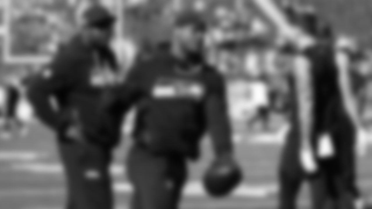 The Seahawks warm up ahead of Super Bowl LX vs. the Patriots at Levi's Stadium on Sunday, February 8, 2026.