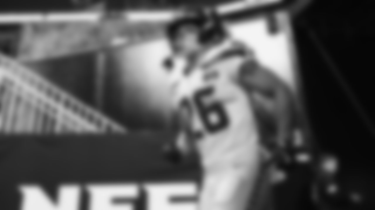 Seahawks running back Zach Charbonnet (26) warms up at Mercedes-Benz Stadium for the Week 14 matchup vs. the Atlanta Falcons.