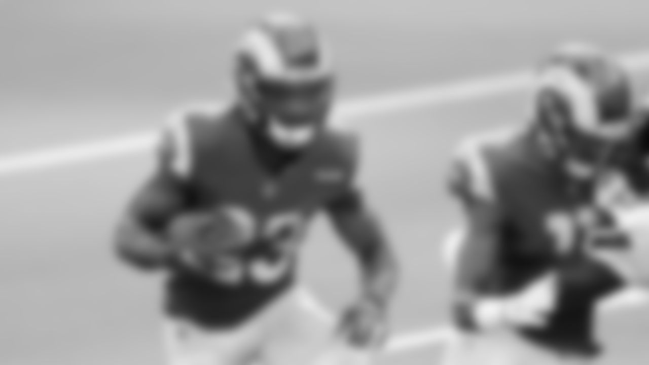 Los Angeles Rams running back Cam Akers (23) carries the ball during an NFL football game against the Seattle Seahawks, Sunday, Nov. 15, 2020, in Inglewood, Calif. (Ben Liebenberg via AP)