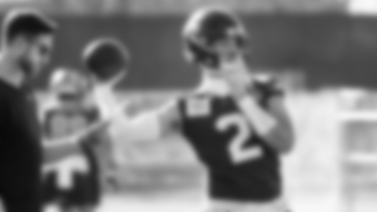 Seahawks quarterback Drew Lock (2) practiced on February 5, 2026 in San Jose, California.