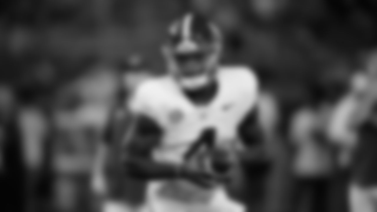 Alabama quarterback Jalen Milroe (4) readies for a handoff during warmups prior to an NCAA college football game against Mississippi State, Saturday, Sept. 30, 2023, in Starkville, Miss. Alabama won 40-17. (AP Photo/Rogelio V. Solis)