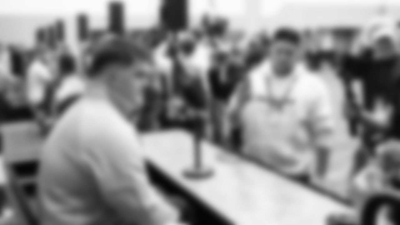 Seahawks guard Grey Zabel (76) at day one of press conference Media Availability on February 3, 2026.