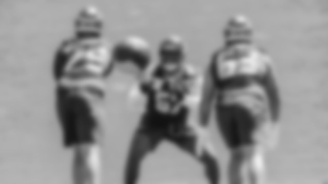 Seahawks tackle Charles Cross (67) participated in a workout on day three of OTAs on Friday, May 30, 2025 at the Virginia Mason Athletic Center.
