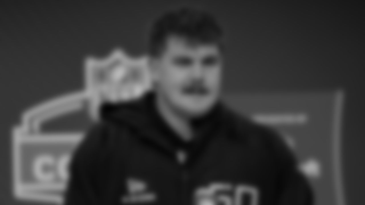 North Dakota State offensive lineman Grey Zabel speaks during a press conference at the NFL football scouting combine Saturday, March 1, 2025, in Indianapolis. (AP Photo/George Walker IV)