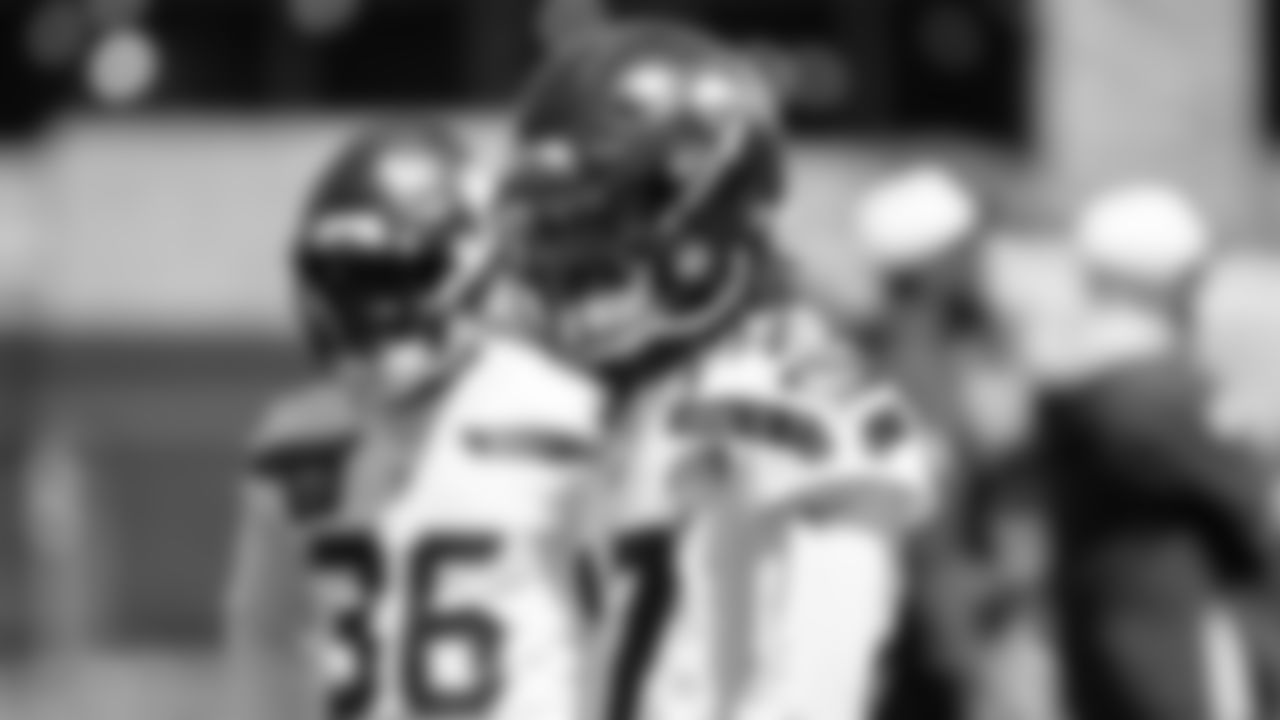 Seahawks cornerback Riq Woolen (27) participated in a workout on day one of OTAs on Tuesday, May 27, 2025 at the Virginia Mason Athletic Center.