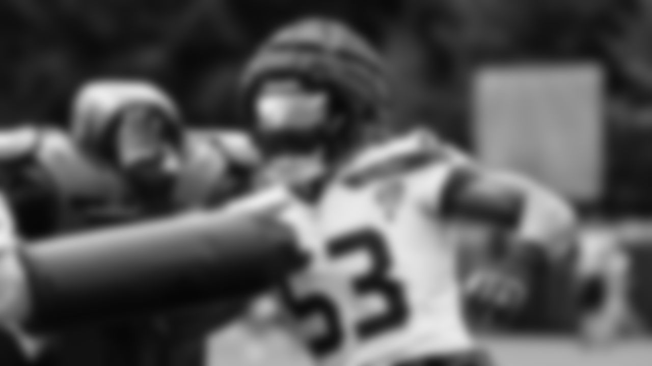 Seahawks linebacker Boye Mafe (53) practiced on August 19, 2025 at the Virginia Mason Athletic Center.