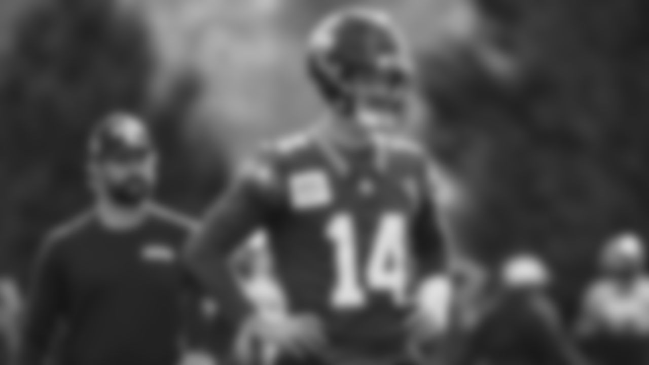 Seahawks quarterback Sam Darnold (14) practiced on Wednesday, November 5, 2025 at the Virginia Mason Athletic Center.