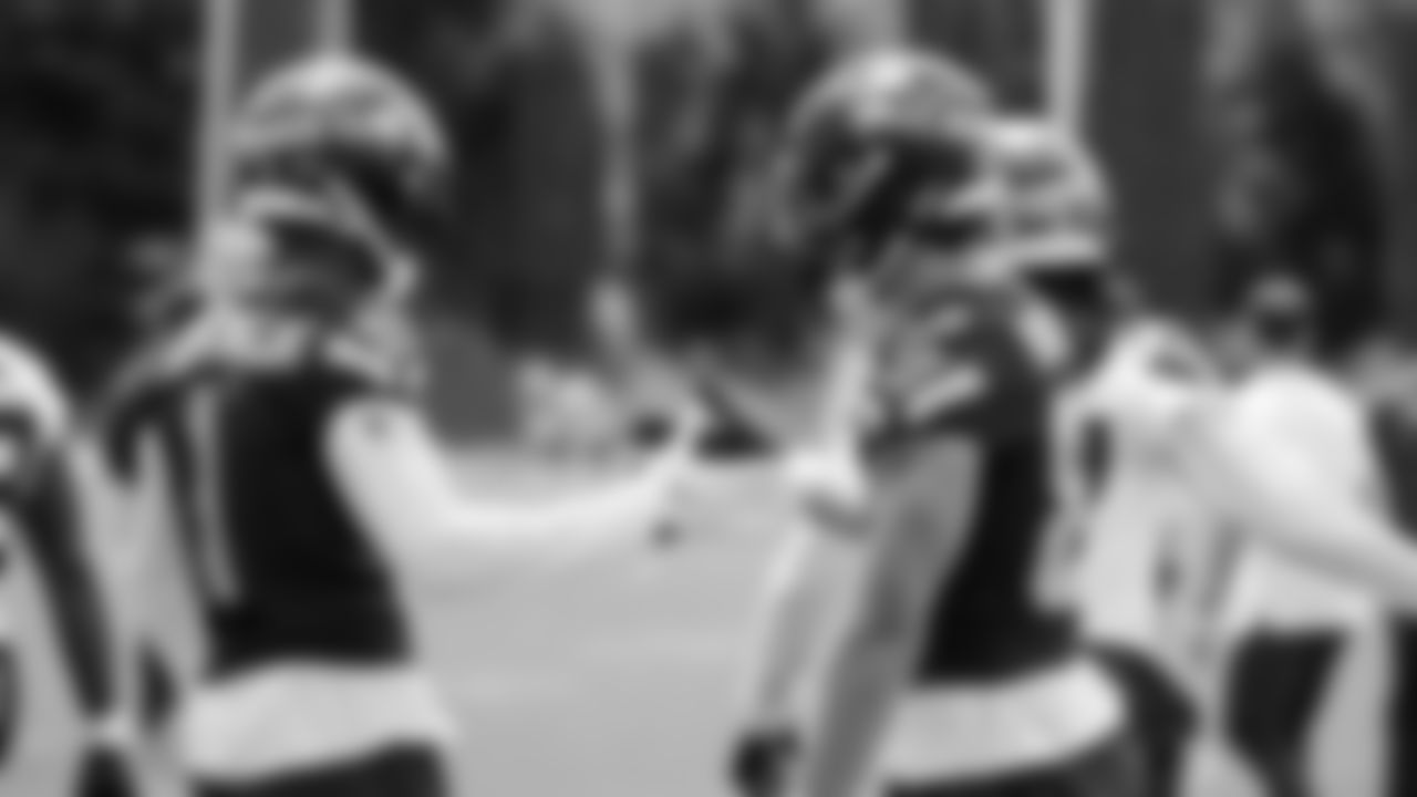 Seahawks wide receiver Marquez Valdes-Scantling (1) and tight end AJ Barner (88) participated in a workout on day five of OTAs on Wednesday, June 4, 2025 at the Virginia Mason Athletic Center.