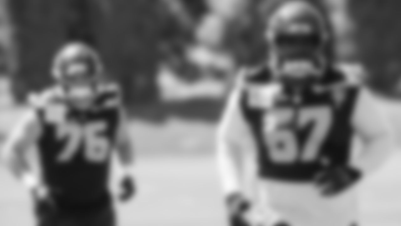 Seahawks tackle Charles Cross (67) participated in a workout on day one of minicamp on Tuesday, June 10, 2025 at the Virginia Mason Athletic Center.