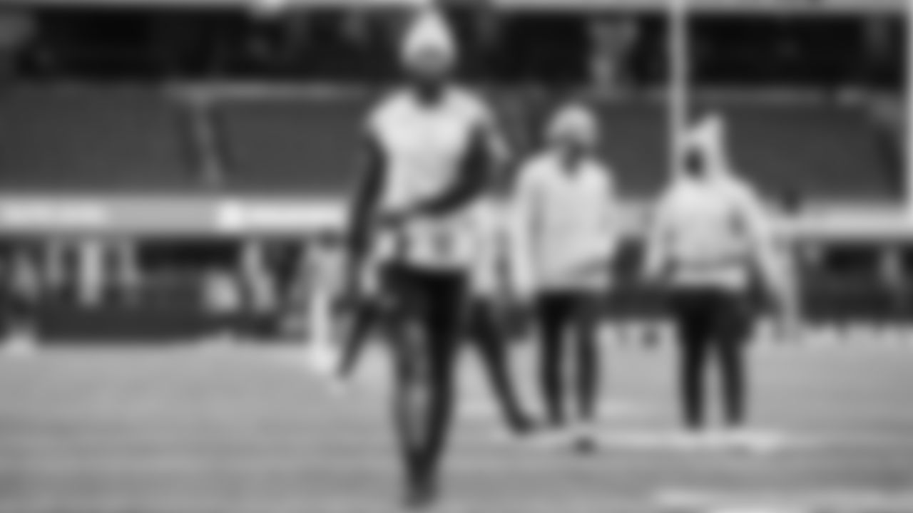 Seahawks wide receiver Dareke Young (83) warms up at Lumen Field for the Week 16 matchup vs. the L.A. Rams.