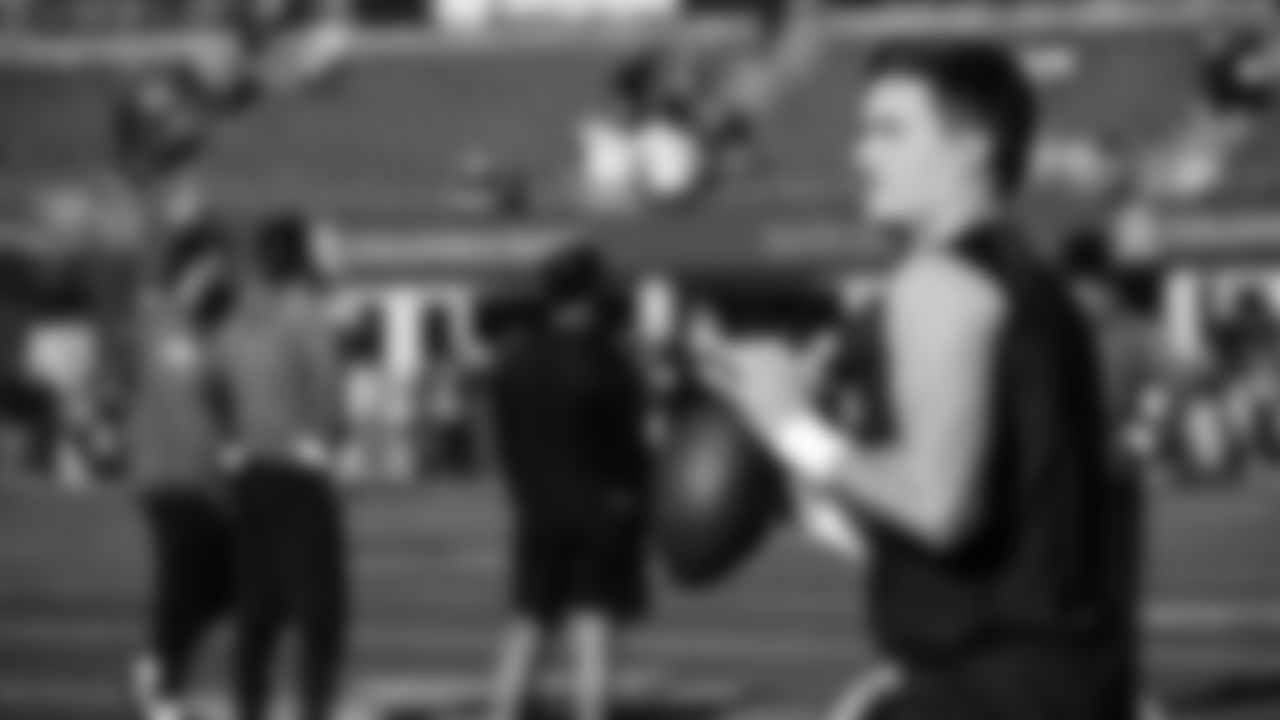Seahawks quarterback Drew Lock (2) warms up at Lumen Field for the Week 10 matchup vs. the Arizona Cardinals.