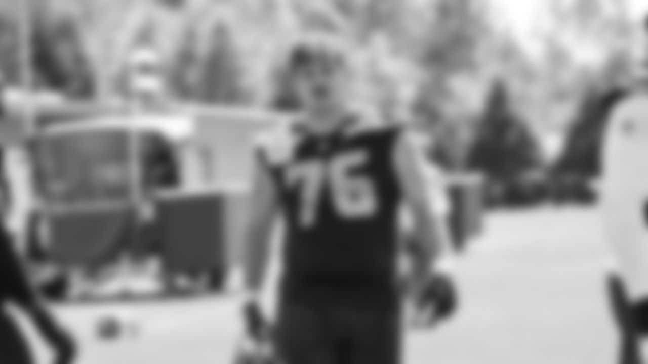 Seahawks guard Grey Zabel (76) participated in a workout on day one of OTAs on Tuesday, May 27, 2025 at the Virginia Mason Athletic Center.