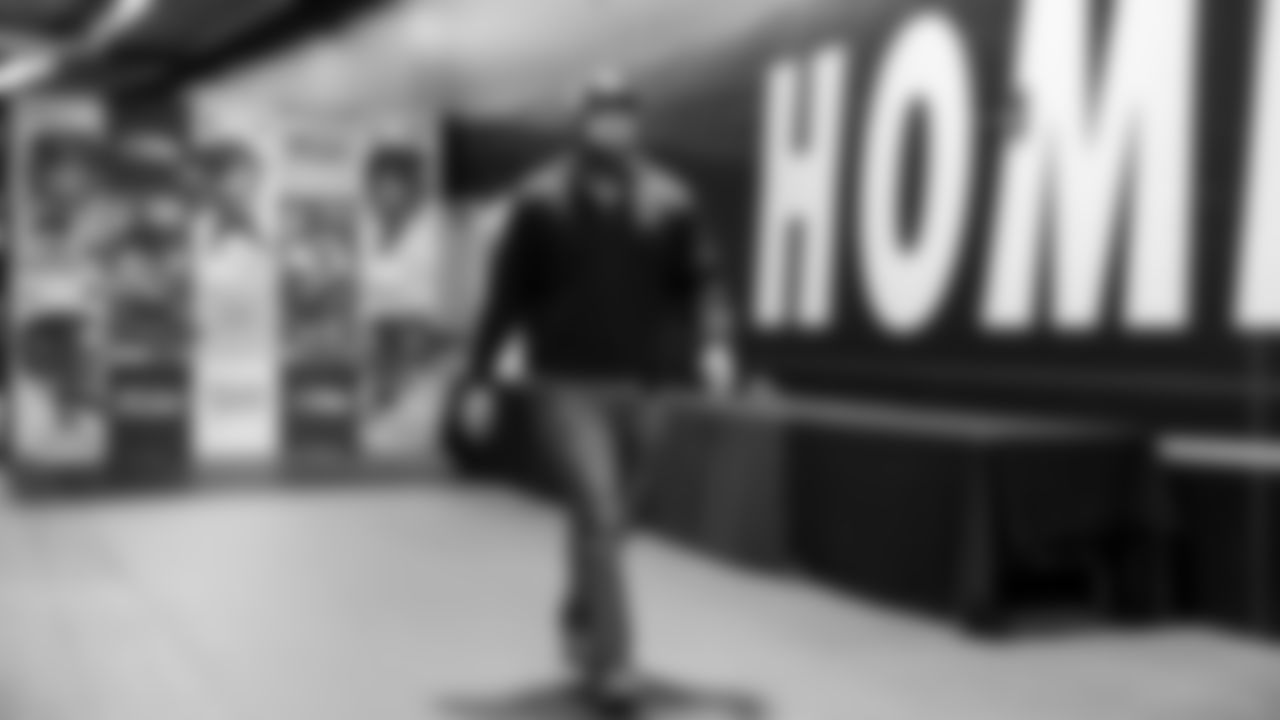 Seahawks guard Bryce Cabeldue (77) arrived at Lumen Field for the Week 7 matchup vs. Houston Texans on Monday Night Football.