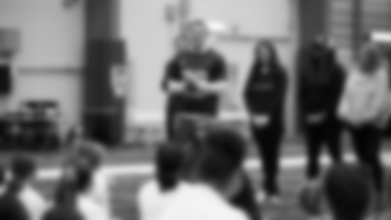 The Seahawks Women's Association packed girls flag kits and hosted a free girls flag football camp at the Seahawks training facility on Saturday, November 8, 2025.