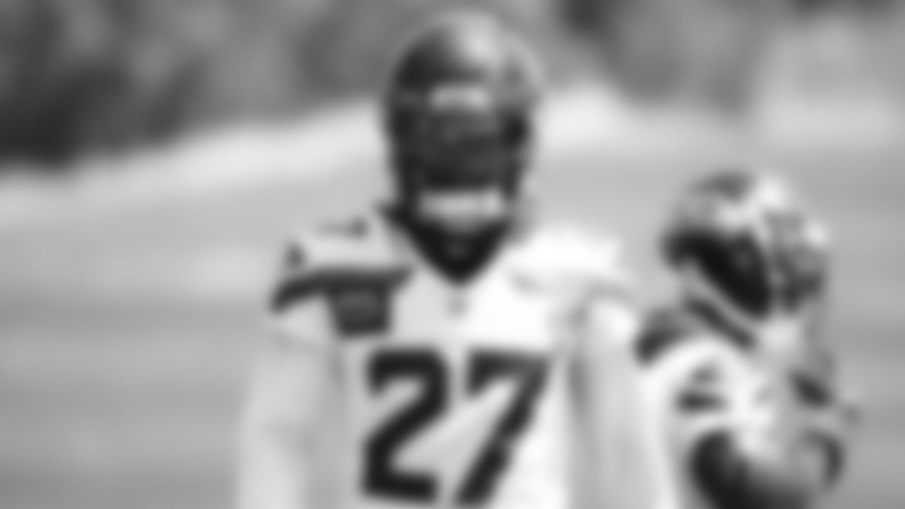 Seahawks cornerback Riq Woolen (27) participated in a workout on day four of OTAs on Monday, June 2, 2025 at the Virginia Mason Athletic Center.