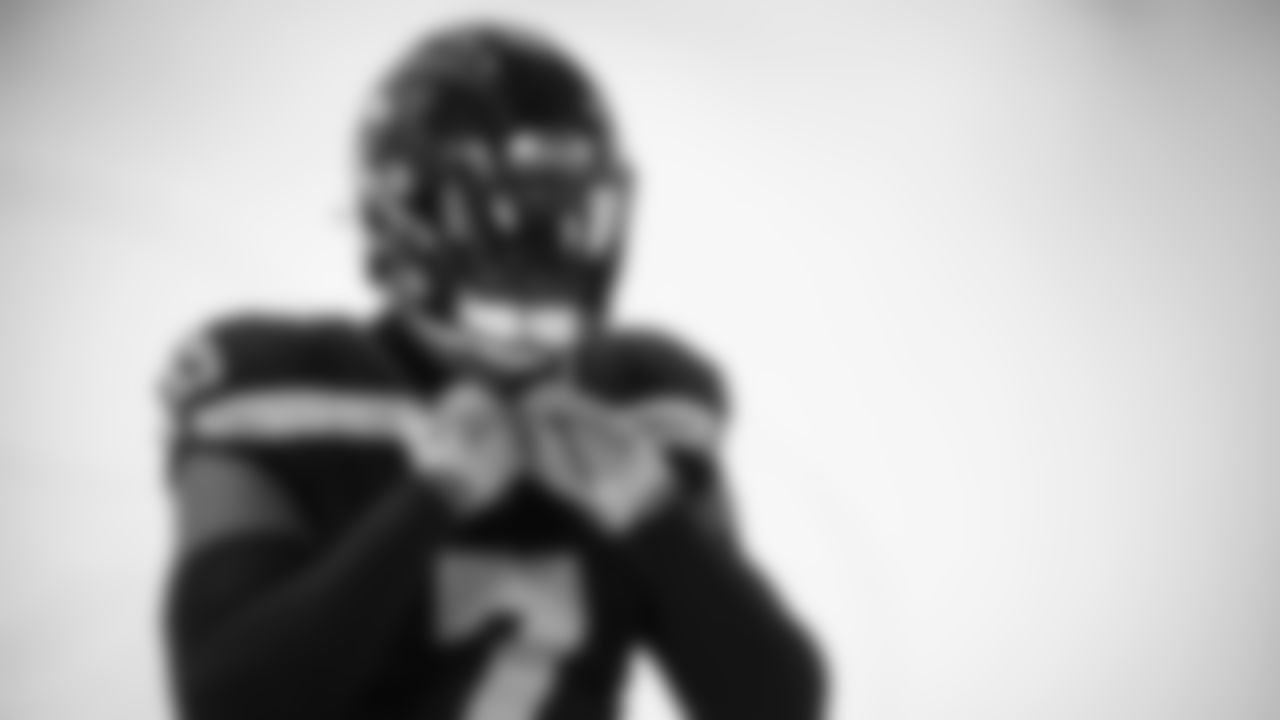 Seahawks linebacker Uchenna Nwosu (7) at Seahawks media day on June 9, 2025