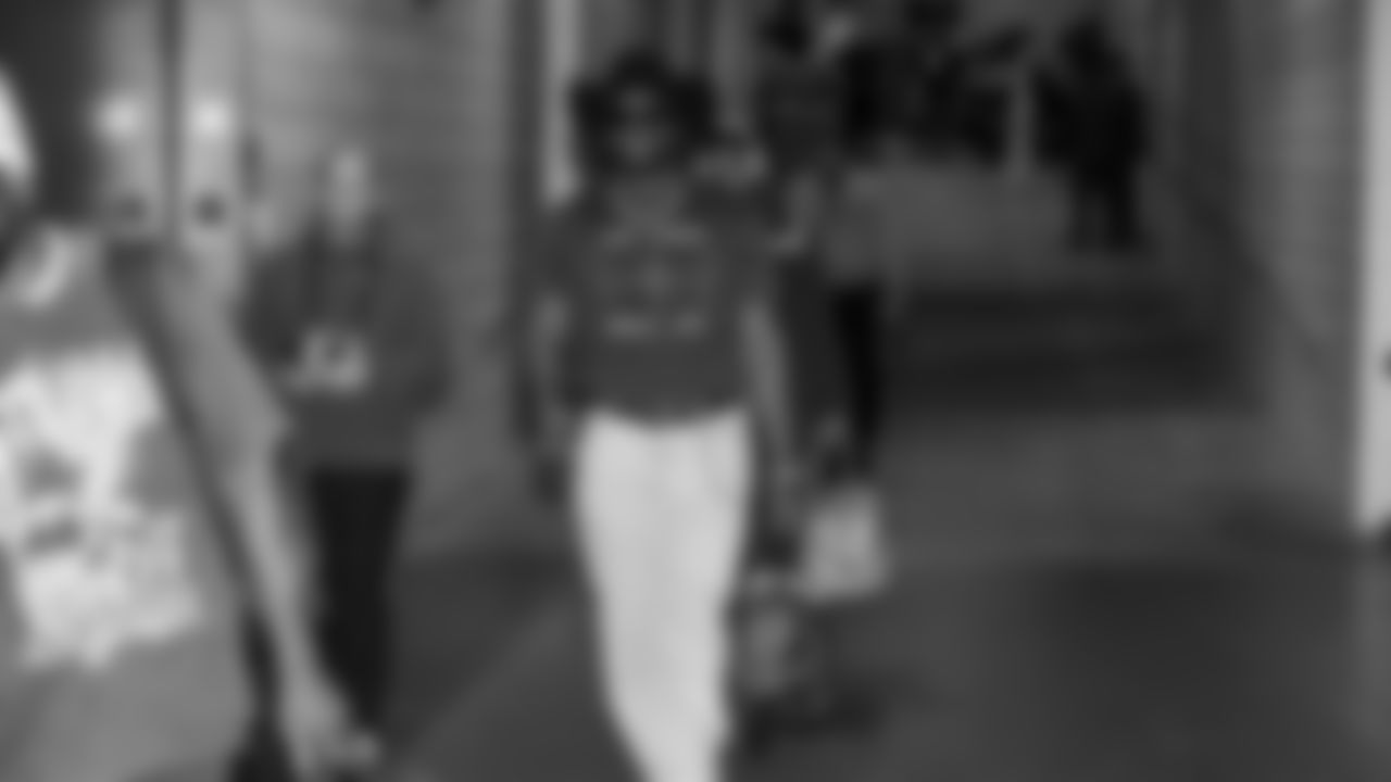 Seahawks linebacker Boye Mafe (53) arrived at Nissan Stadium for the Week 12 matchup vs. the Titans in Nashville, Tennessee.