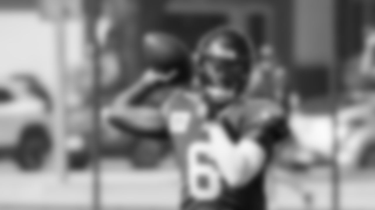 Seahawks quarterback Jalen Milroe (6) participated in a joint practice with the Packers at Ray Nitschke Field in Green Bay, Wisconsin.